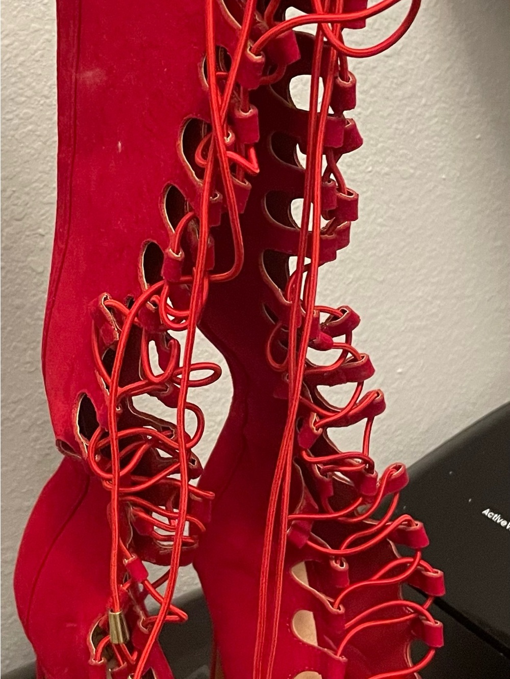 Red Lace-Up Women's Heels